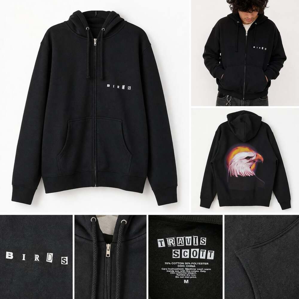 Travis Scott Birds Eagle Zip Up‎ Hoodie Size M